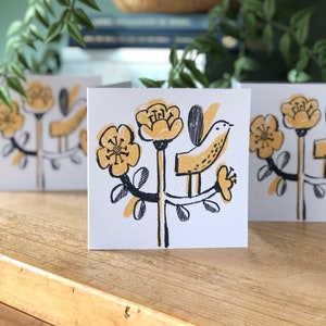 Flower Bird handmade screen print Pack of 3 blank cards image 3