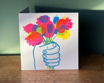 Flowers for you hand screenprinted blank card