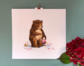 Lily Loved Bear and Bear Loved Lily Original Children's book illustration