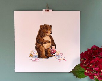 Lily Loved Bear and Bear Loved Lily Original Children's book illustration