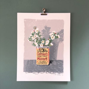 Waxflower and mustard original handmade screen print wall art image 1