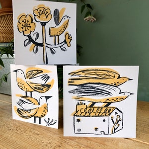 Mixed Pack of 3 hand screenprinted blank cards image 2