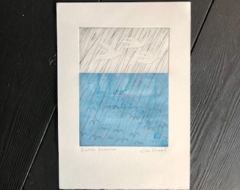 British Summer original drypoint etching print wall art