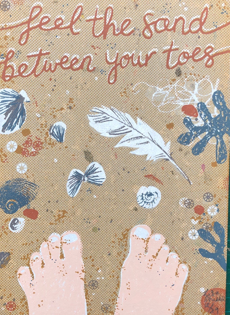 Feel the Sand Between Your Toes Original Screenprint Wall Etsy
