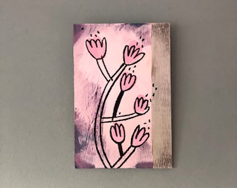 Tiny flowers original painting wall art on wood panel