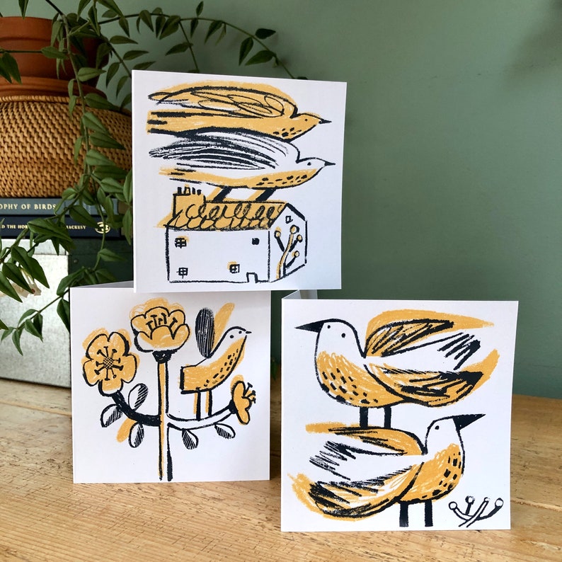 Mixed Pack of 3 hand screenprinted blank cards image 3