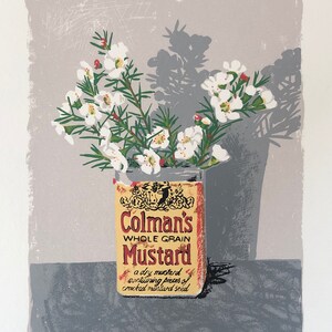 Waxflower and mustard original handmade screen print wall art image 2