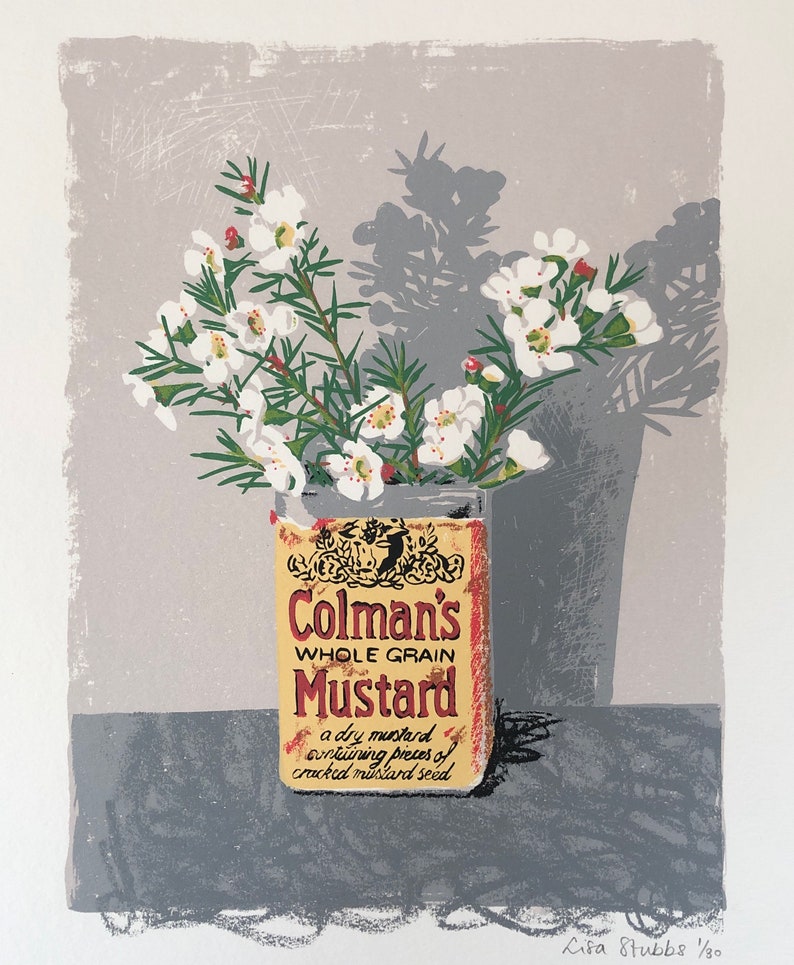 Waxflower and mustard original handmade screen print wall art image 2