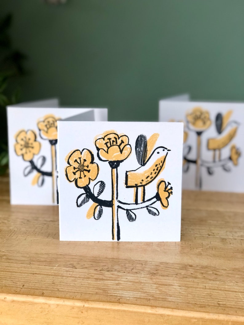 Flower Bird handmade screen print Pack of 3 blank cards image 4