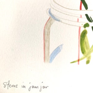 Stems in jam jar original hand painted life drawing image 6