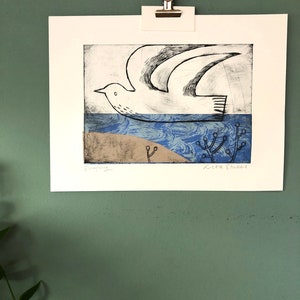 Surfing Original drypoint etching with chine colle wall art image 5