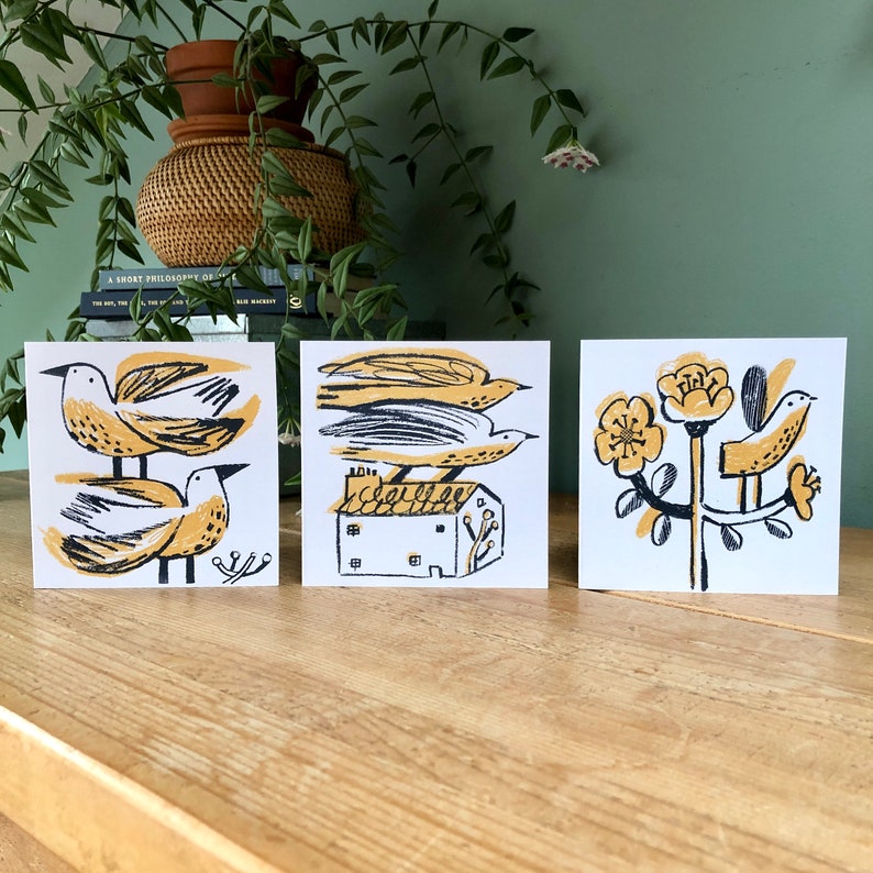 Mixed Pack of 3 hand screenprinted blank cards image 4