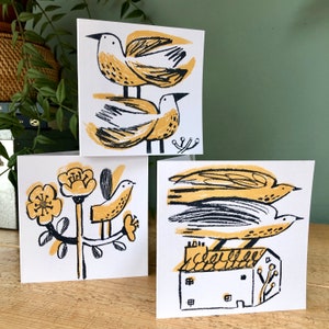 Mixed Pack of 3 hand screenprinted blank cards image 5