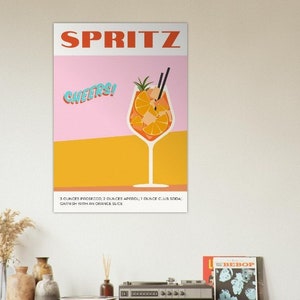 Affiche d&#39;art imprimée Aperol Spritz | Décoration murale de bar |  Affiches de cocktails | Boisson de fête | Mur tendance | Imprimé bohème minimaliste | Saint Aperol