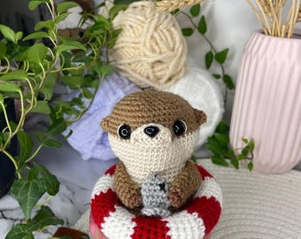 Crochet Otter Plush • Amigurumi Otter Toy with Fish • Handmade Cute Animal Gift