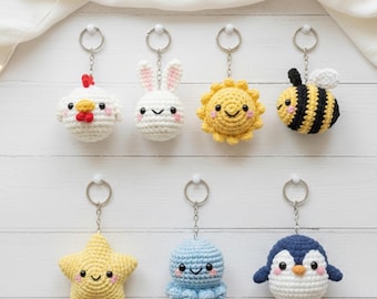 Crochet Keychain Set • Kawaii Amigurumi Charms • Handmade Cute Gifts Crochet Animal Keychain: Handmade Amigurumi Toy