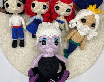 Boneca Ariel de crochê, amigurumi artesanal, presente da Disney
