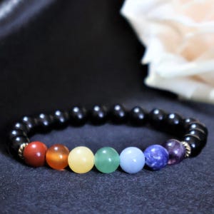 Seven Chakra Stretch Bracelet for Men and Women, Reiki-Infused Crystal Healing Jewelry, Spiritual Gemstone Gift For him/her Yoga Meditation
