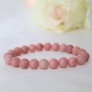 Pink Opal Plain Minimalist Beaded Bracelet, Reiki-Infused 8mm Round beads Jewelry Gift For Women Girl, Add Gold Silver bead, summer bracelet