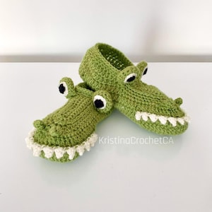 Krokodillenpantoffels Engels haakpatroon - Grappige comfortabele schoenen, eenvoudige instructies