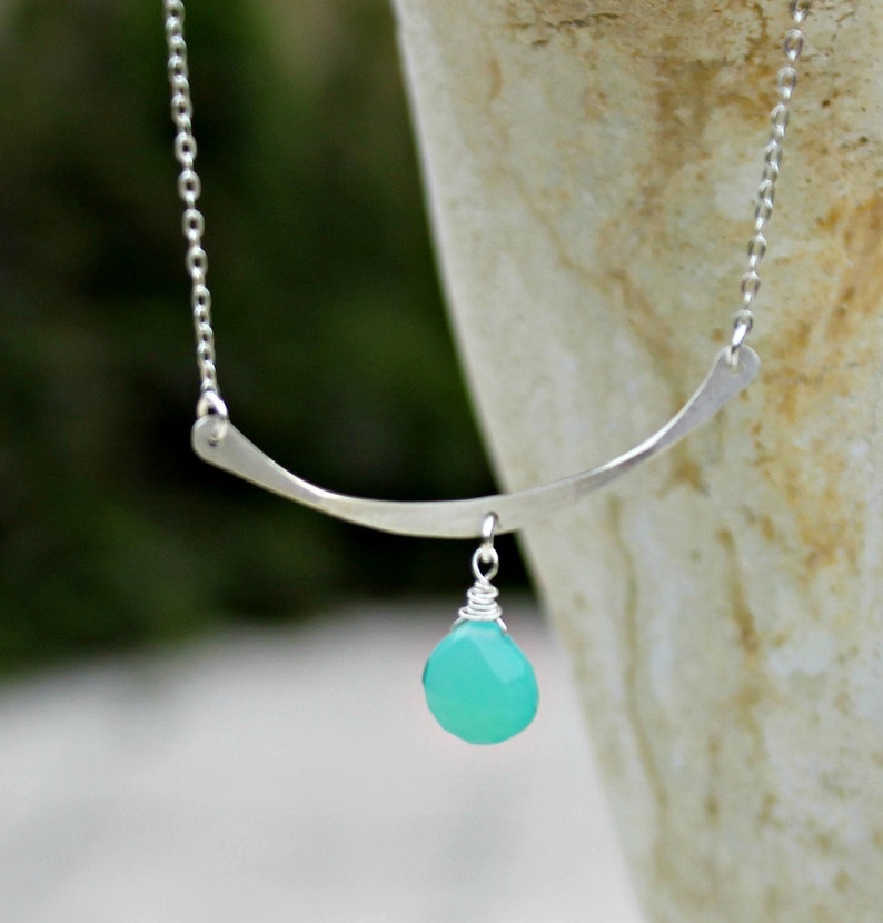 Gift for Her Minimalist Sterling Silver Bar Gemstone Necklace Teal Gemstone