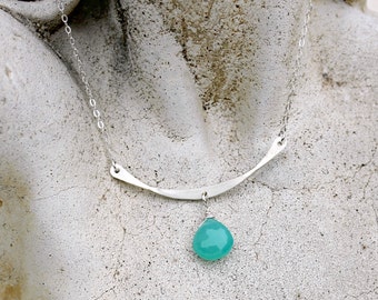 Silver Bar Gemstone Necklace, Sterling, Teal Gemstone, Minimalist, Gift for Her