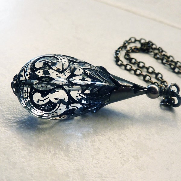 LAST ONE!! Black Lace Teardrop Pendant Necklace, Gift for Her, Women's Gifts, Long Chain, Wedding Pendant, Christmas Gift