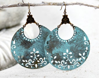 Large Aqua Blue Chandelier Crescent Earrings -  Bohemian, Boho Chic, Lightweight