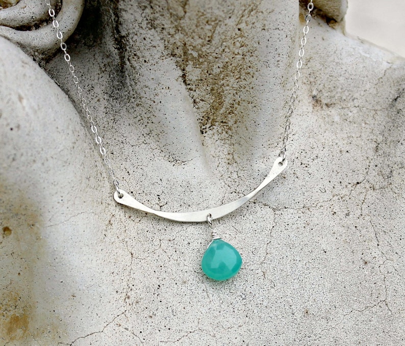Gift for Her Minimalist Sterling Silver Bar Gemstone Necklace Teal Gemstone