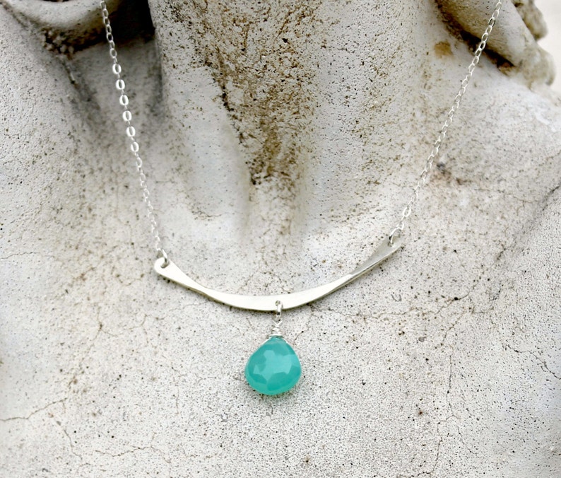 Gift for Her Minimalist Sterling Silver Bar Gemstone Necklace Teal Gemstone