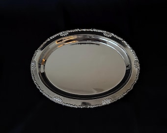 Luxury Ornate Silver Plated Brass Serving Tray – Decorative Oval Tea & Coffee Tray – Vintage English Style Table Centerpiece