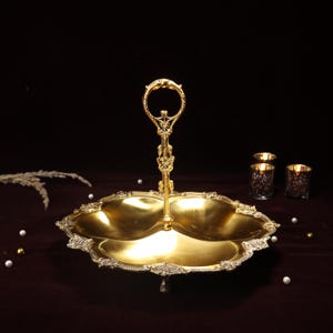 Handcrafted Antique Brass Serving Stand: Vintage Table Centerpiece