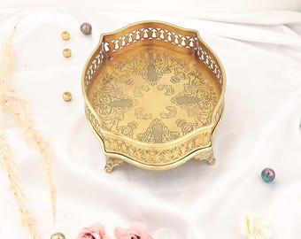 Handcrafted Antique Brass Oval Tray: Mid-Century Centerpiece