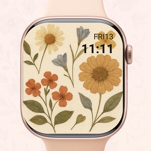 Carta da parati floreale pressata per Apple Watch, quadrante floreale vintage Cottagecore, carta da parati floreale beige Boho