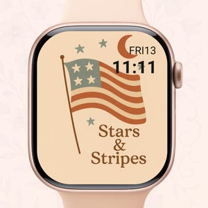 Sfondo del 4 luglio per Apple Watch: bandiera USA, quadrante floreale rosso, bianco e blu, sfondo patriottico per smartwatch, estetica del Giorno dell'Indipendenza