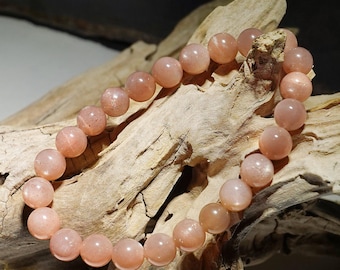 Peach moonstone bracelet Ø 8 mm, unisex in various sizes - also in children's sizes, made in Germany