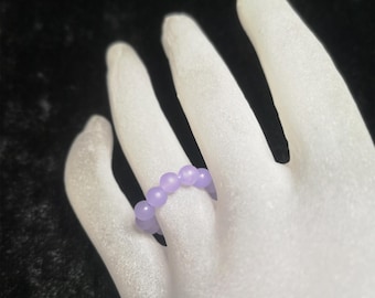 Filigree, elastically strung pearl ring made of natural gemstone; chalcedony lilac Ø 4 mm, in various sizes, made in Germany