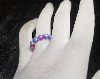 Filigree, elastically strung pearl ring made of natural gemstone; sea sediment blue pink Ø4mm various sizes, made in Germany