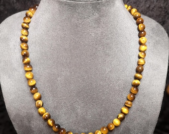 Gemstone necklace; honey brown AAA tiger's eye, Ø approx. 8 mm, in various sizes, also adjustable, handmade in Germany