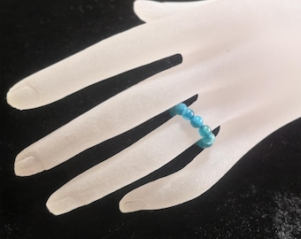 Filigree, elastically strung pearl ring made of natural gemstone; apatite blue petrol Ø4mm various sizes, made in Germany