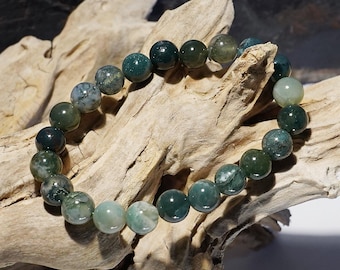 Moss agate bracelet, green, Ø 8 mm, unisex, available in various sizes including children's sizes, made in Germany