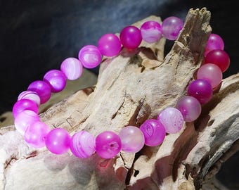 Agate bracelet, pink rose matte, Ø 8 mm, unisex, available in various sizes, including children's sizes, made in Germany