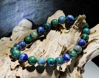 Chrysocolla Lapis Azurite Bracelet, blue-green, natural, Ø 8 mm, unisex in all sizes - including children's sizes, made in Germany