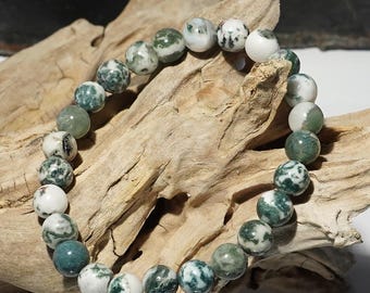 Tree agate bracelet Ø 8 mm green white, unisex in various sizes - also children's sizes, made in Germany