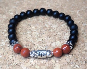 Jasper red on onyx bracelet antique silver tube zodiac sign Aries Unisex various sizes also in children's sizes made in Germany