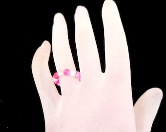 Filigree, elastically strung pearl ring made of natural gemstone; agate weathering pink Ø4mm various sizes, made in Germany