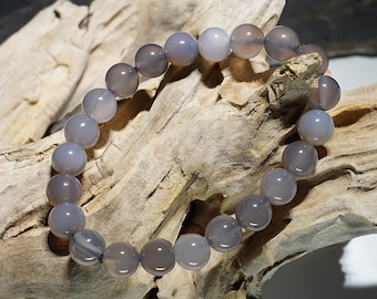 Agate bracelet, grey, Ø 8 mm, unisex, available in various sizes - including children's sizes, made in Germany