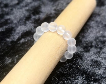 filigree elastically strung pearl ring made of natural gemstone rock crystal matt Ø4mm various sizes made in Germany