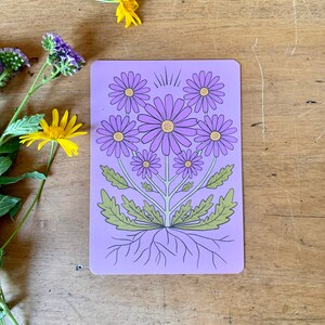 Wilde Daisy Flieder Postkarte Minidruck 100% RecyclingPapier Öko Tusche Original Illustration vintage botanische Boho floral
