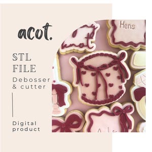 Tall vintage cake with bow's debosser and cutter STL file